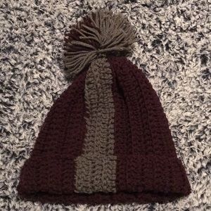 Pink and gray crochet beanie with pompom!